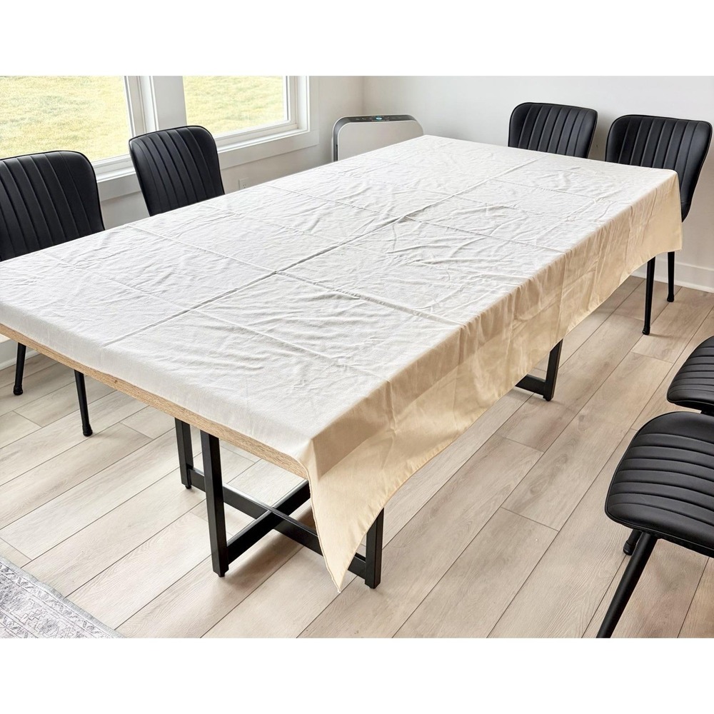Vintage Textured Linen Tablecloth 82x58 Rectangular Off White Cream Dining